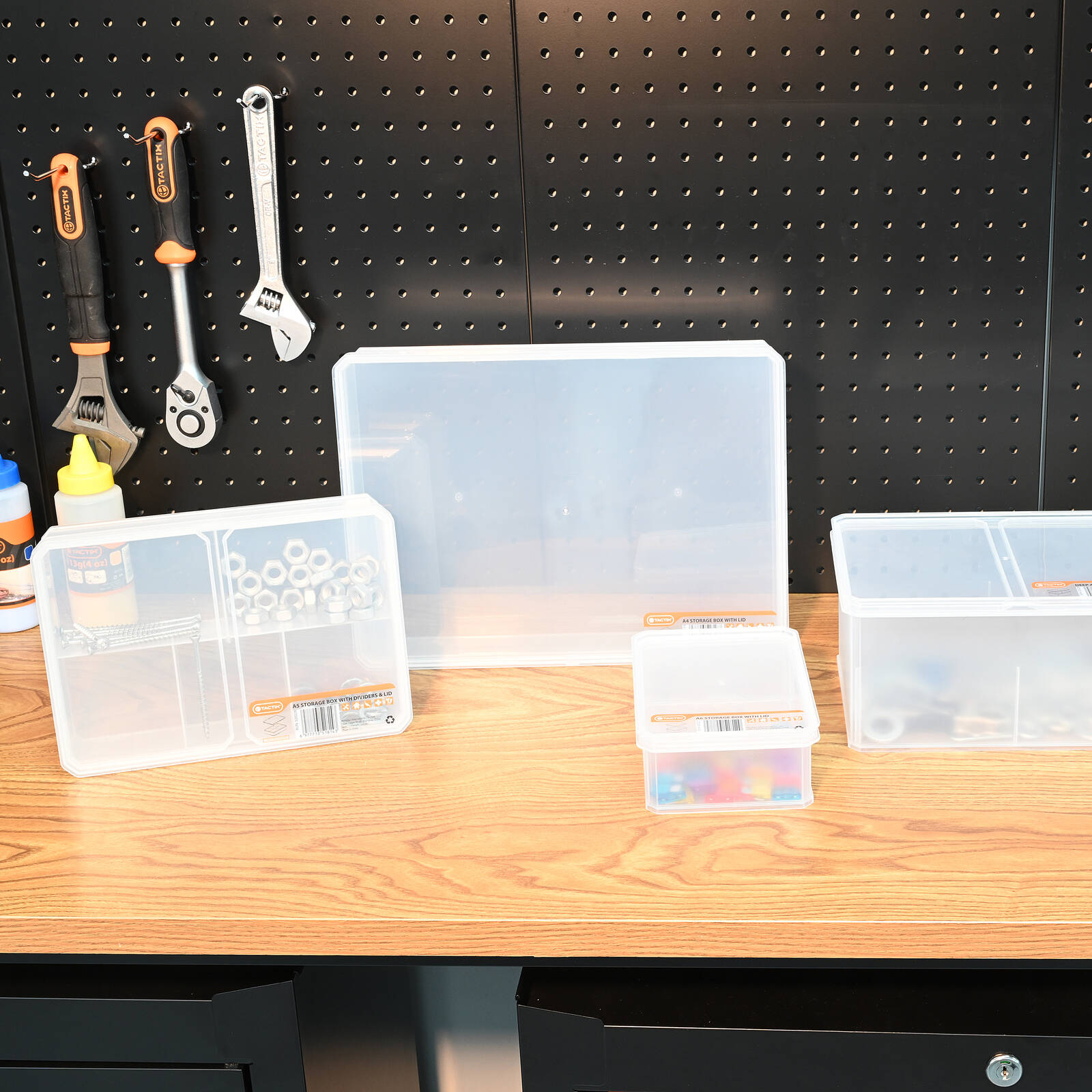 Tactix Medium A5 Storage Container with Divider 2L Plastic Stackable with Lid