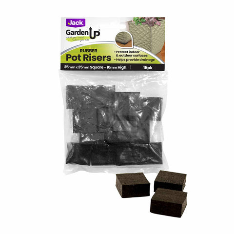 Jack 25mm Square Rubber Pot Risers - 16 Pack for Drainage & Surface Protection