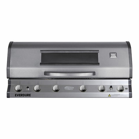 Everdure Neo Brighton 6 Burner Built-In LPG BBQ - Stainless Steel with Black Trim, Roasting Hood - NBLPC-17