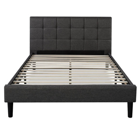 Zinus Lottie Deluxe queen upholstered bed frame - dark grey, slatted support, padded headboard - AU-FSPB-Q