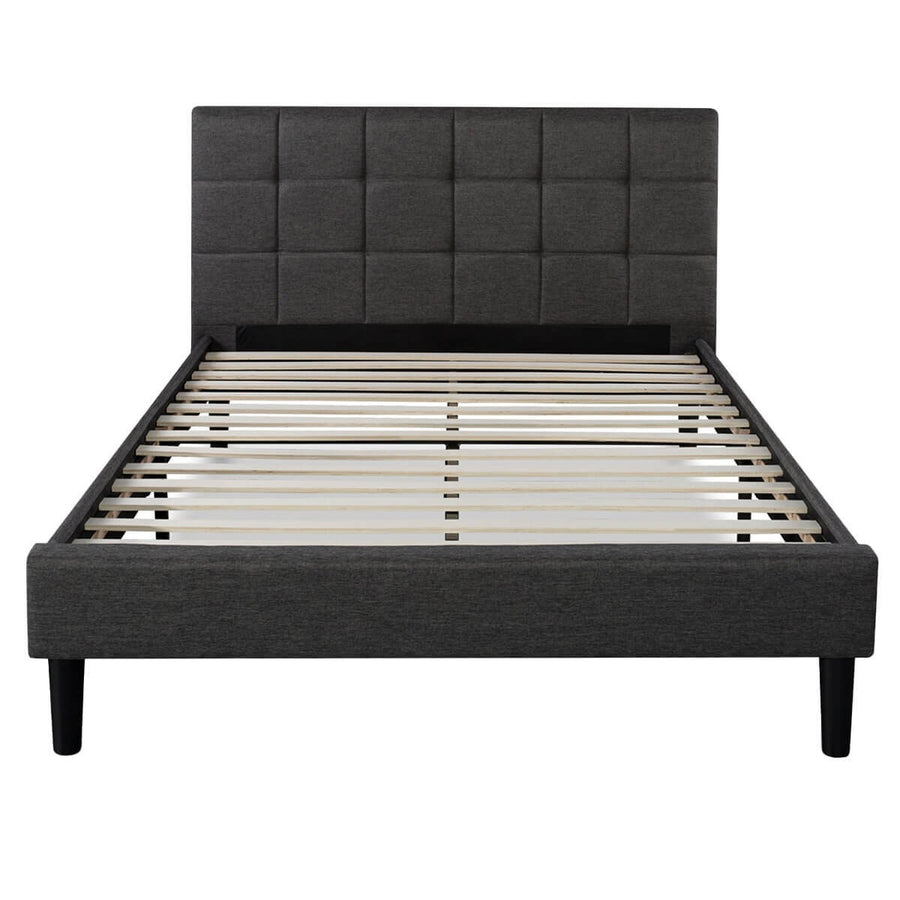 Zinus Lottie Deluxe queen upholstered bed frame - dark grey, slatted support, padded headboard - AU-FSPB-Q