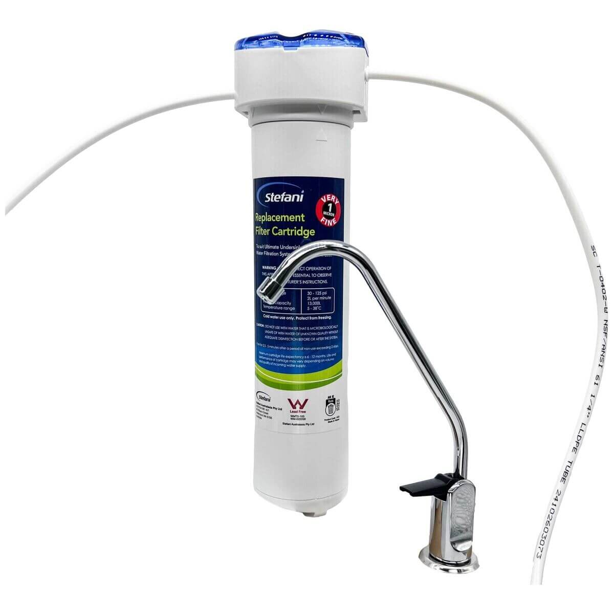 Stefani Ultimate undersink water filtration system - 1 micron carbon, 2L/min flow, chrome faucet - UC-LF