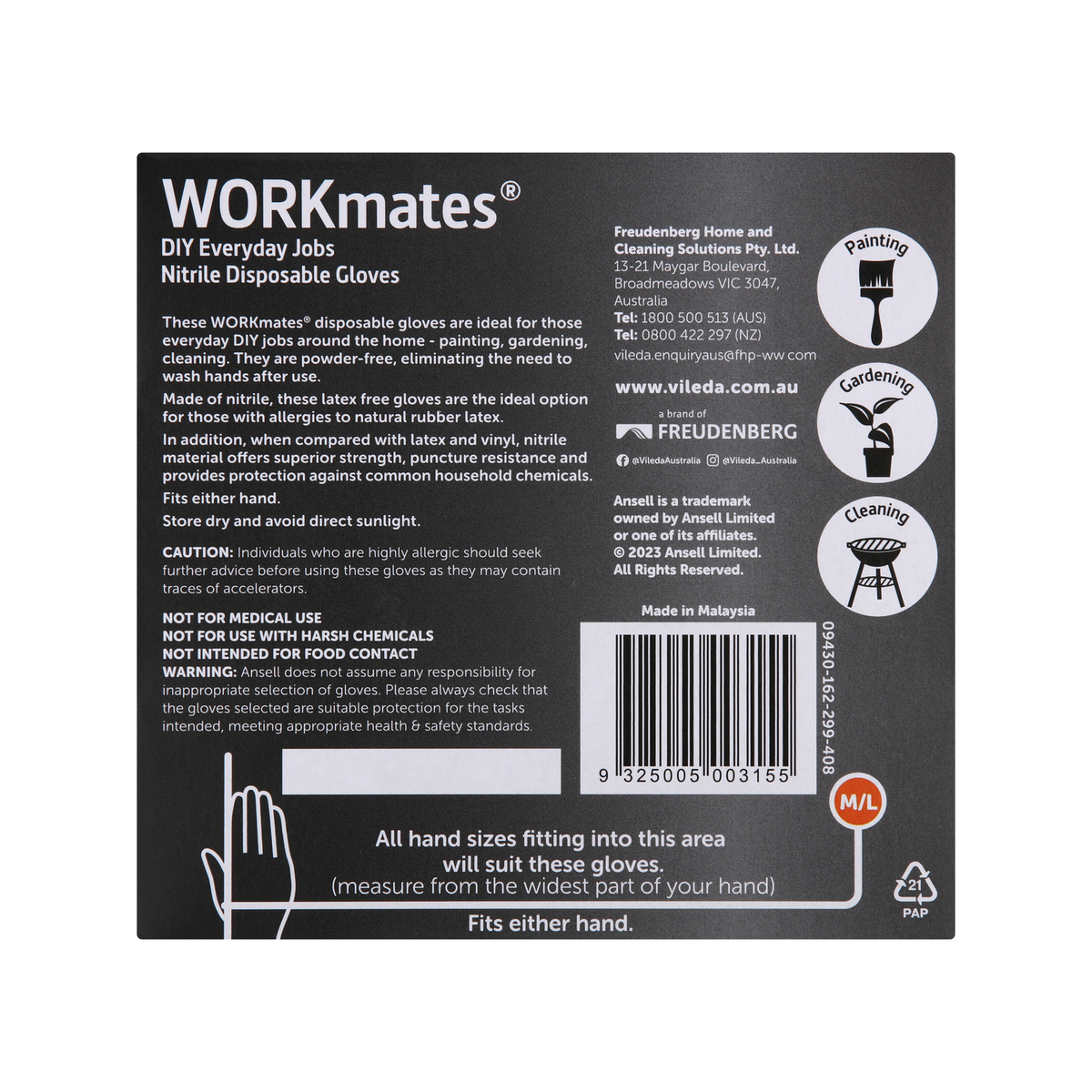 Vileda Ansell Workmates Nitrile Disposable Gloves 36pk M/L - Latex-Free - Powder-Free - Puncture Resistant - SuperSaverAU - view 3