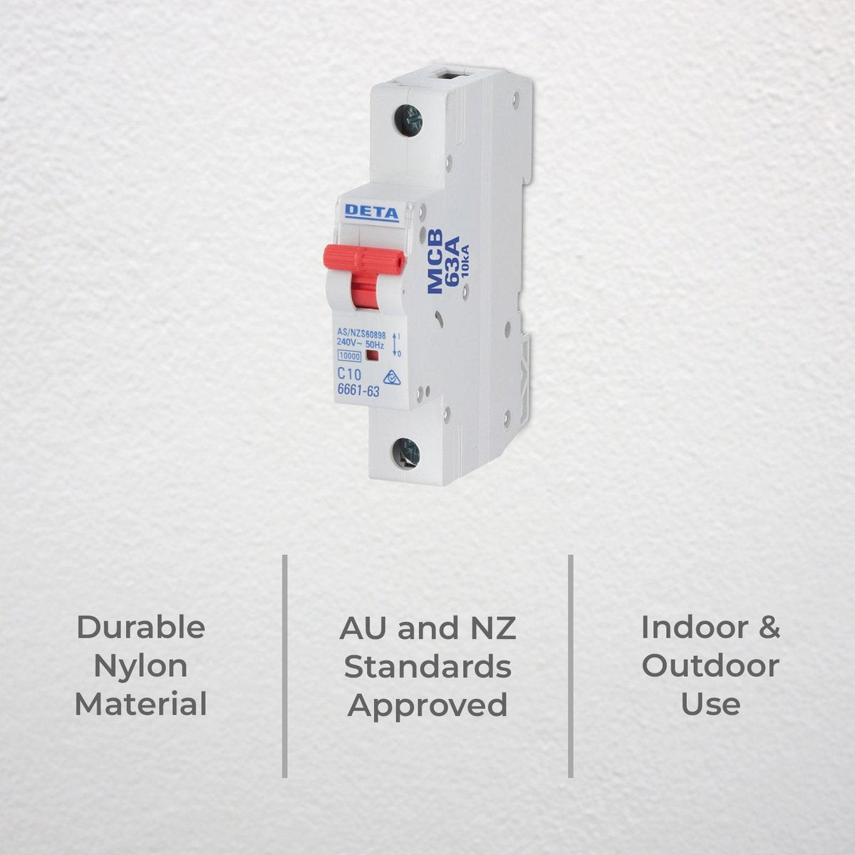 Deta 63A Miniature Circuit Breaker - 10kA Short Circuit Capacity - 1 Pole - 18mm - SuperSaverAU - view 2