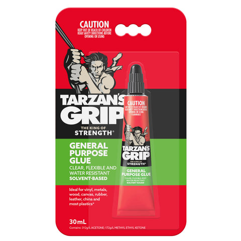 Tarzan's Grip General Purpose Glue 30ml - Clear-Drying, Moisture Resistant Multi-Surface Adhesive