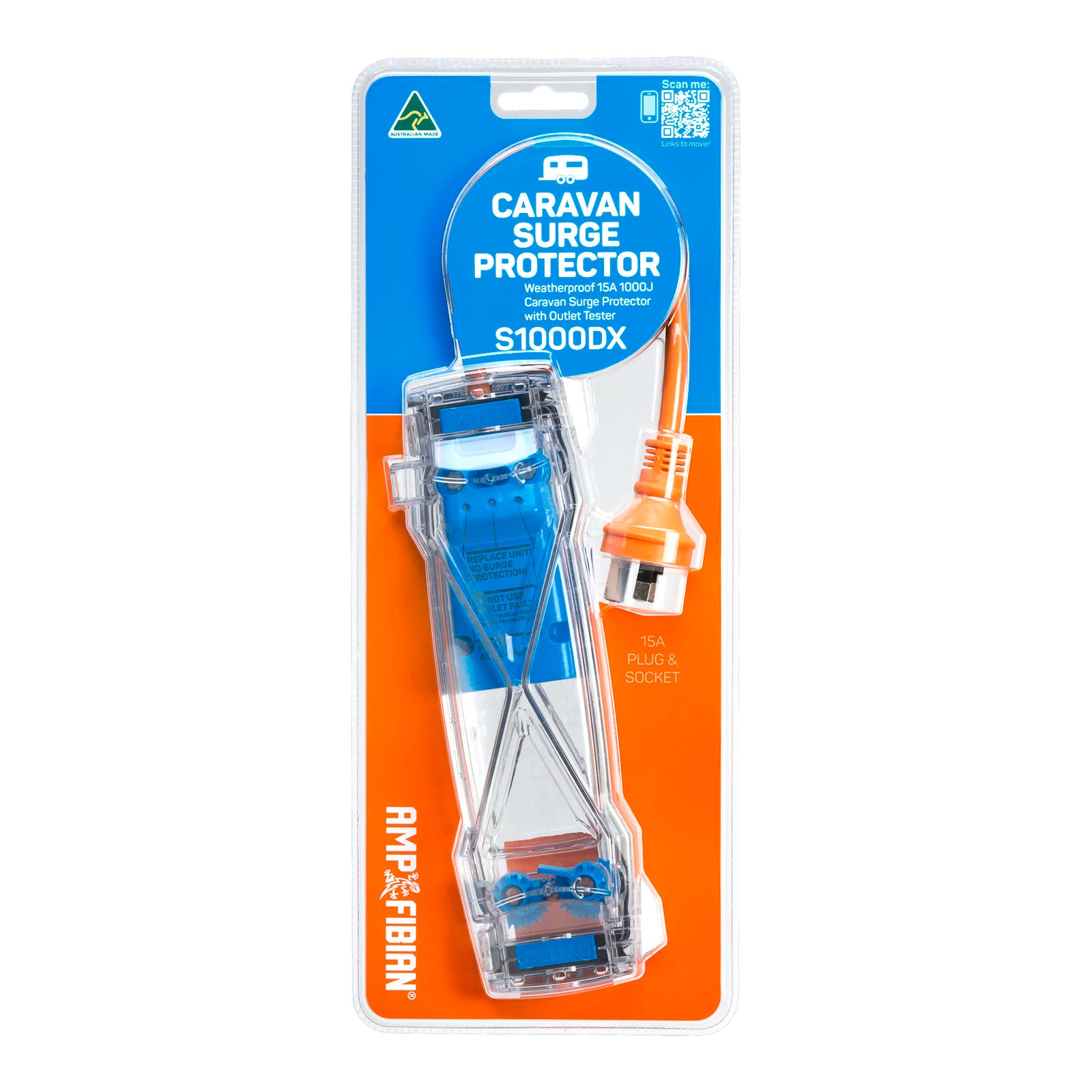 Ampfibian 15A Weatherproof Caravan Surge Protector with Outlet Tester 79696