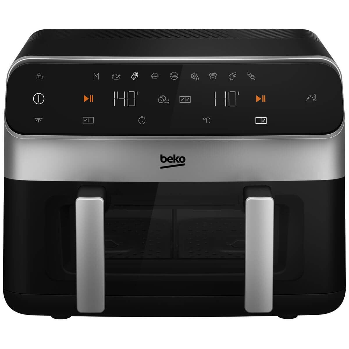Beko 9.5L Dual Air Fryer - Black - Match Cook, 9 Auto Programs, Viewing Window - FRL6488