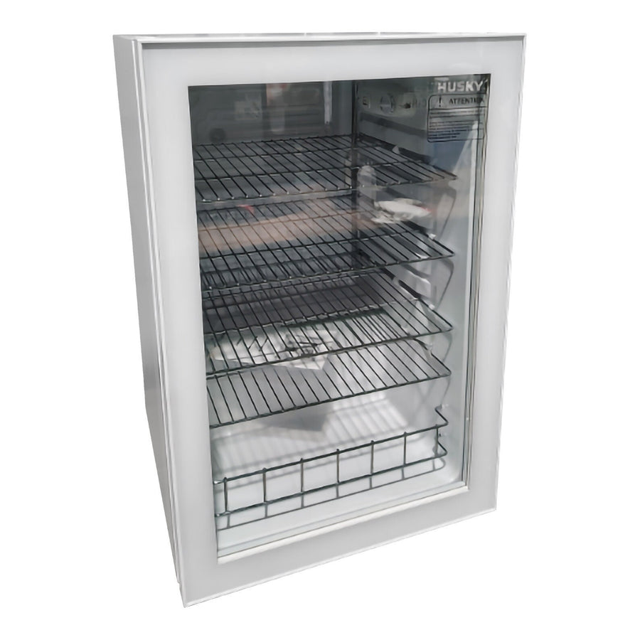 Husky 130L Glass Door Bar Fridge - White, Double Glazed, LED Lighting, 2.5 Star Rating - HUS130CNWH