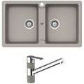 Abey Schock Typos double sink and ISA pull out mixer tap - Concrete Grey finish, 5 star WELS - TN200T2C