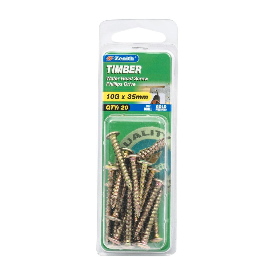 Zenith Timber Screws - 10g x 35mm - 20 Pack - Gold Passivated - Wafer Head - SuperSaverAU - view 1