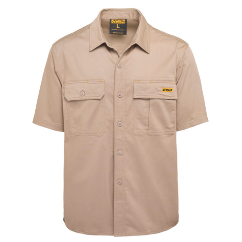 DeWALT Basalt Short Sleeve Button Up Work Shirt - Khaki, Size L, 97% Cotton