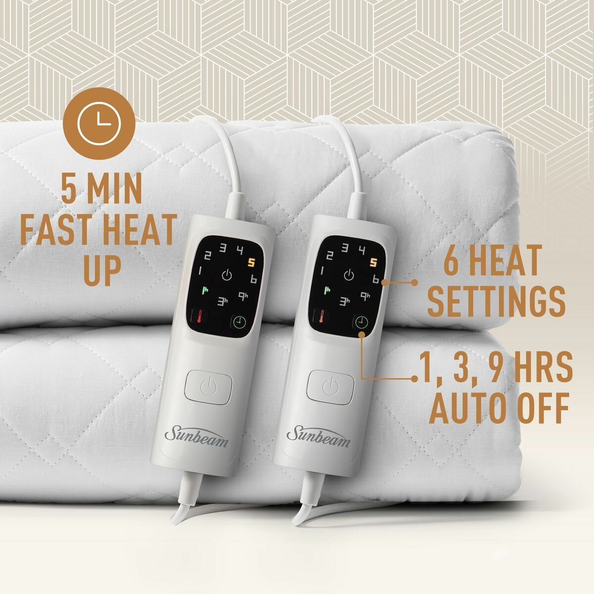 Sunbeam Sleep Perfect Quilted Super King Electric Blanket - Antibacterial, 6 Heat Settings - BLQ6481