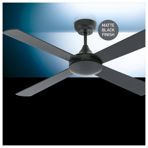 Arlec 130cm Matte Black Boston II 4 Blade Ceiling Fan - Remote, 6 Speed, 30W DC, DCF2027
