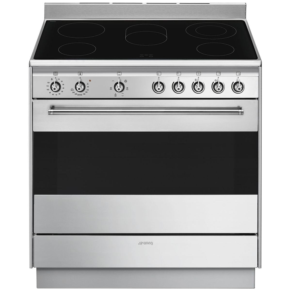 Smeg 90cm Ceramic Freestanding Oven - Stainless Steel, Five-Zone Cooktop, Thermoseal - FS9010CER-1