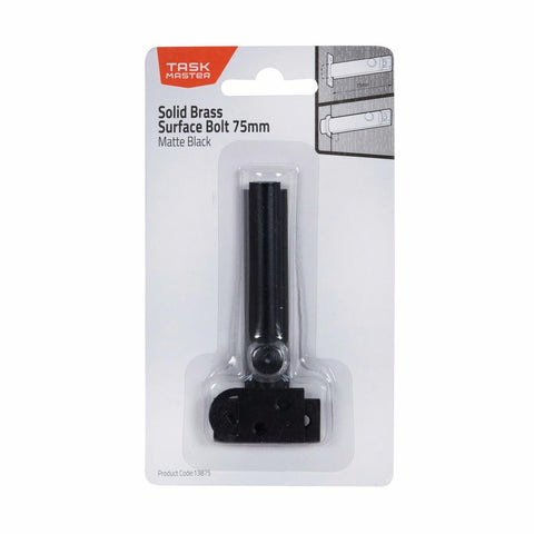 Taskmaster 75mm Black Matte Surface Bolt - Solid Brass Barrel Bolt - SuperSaverAU - view 1