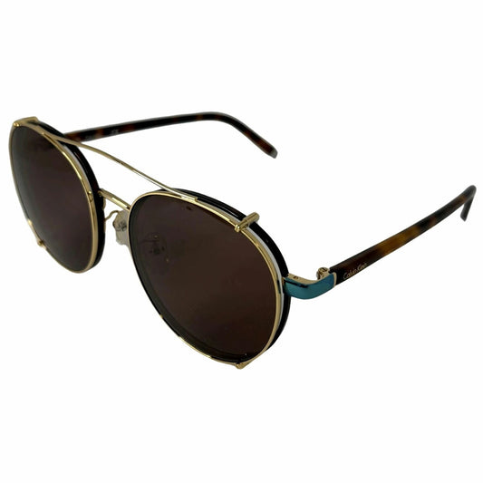 Calvin Klein Men's Sunglasses, Round Tortoise Frame, Brown Lens, 57 mm