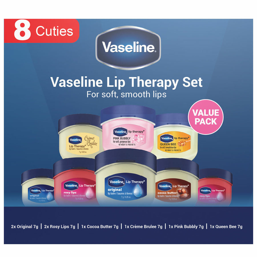 Vaseline Lip Therapy Set 8 x 7g - Moisturising Lip Balms in Assorted Flavours - SuperSaverAU - view 1