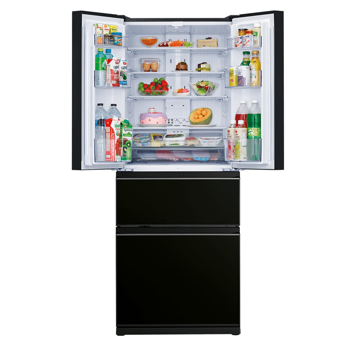 Mitsubishi Electric 442L French Door Fridge - Black Glass Door Finish, Ice Maker - MR-LX442EX-GBK-A