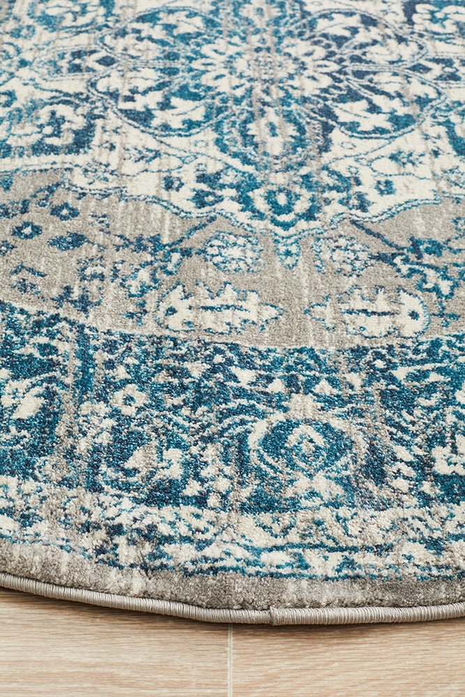 Rug Culture Babylon Medium Round Rug 200x200cm - Blue Polypropylene, Power Loomed - BLN-207-BLUE-200X200