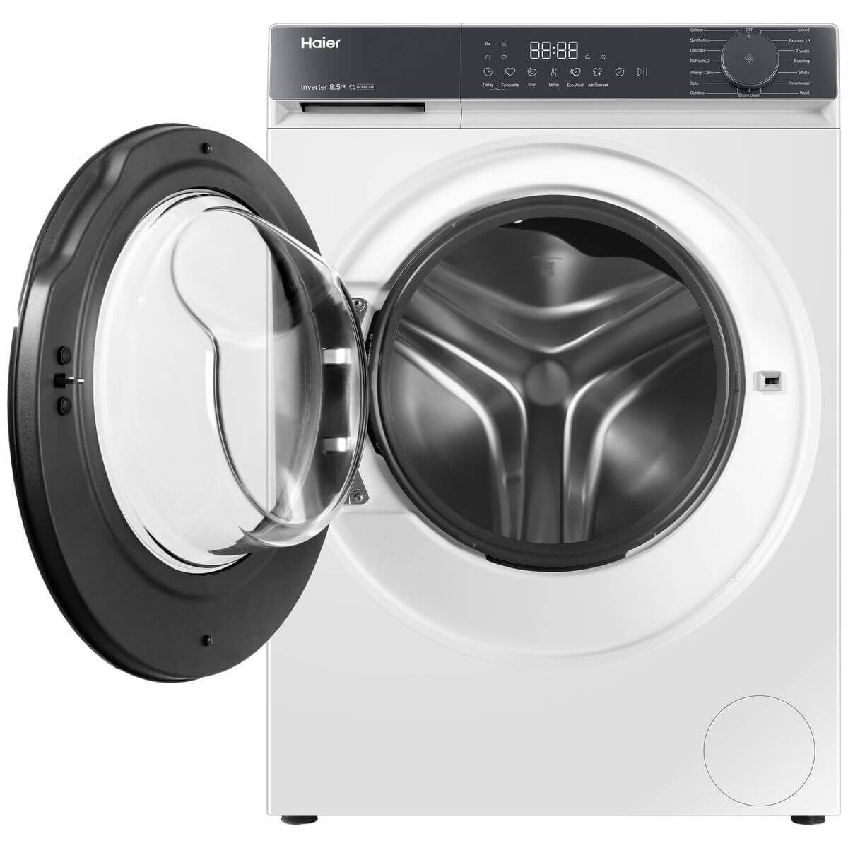 Haier 8.5kg Front Loader - White, Express 15 Cycle, Steam Refresh, 5 Star Energy - HWF85KW1