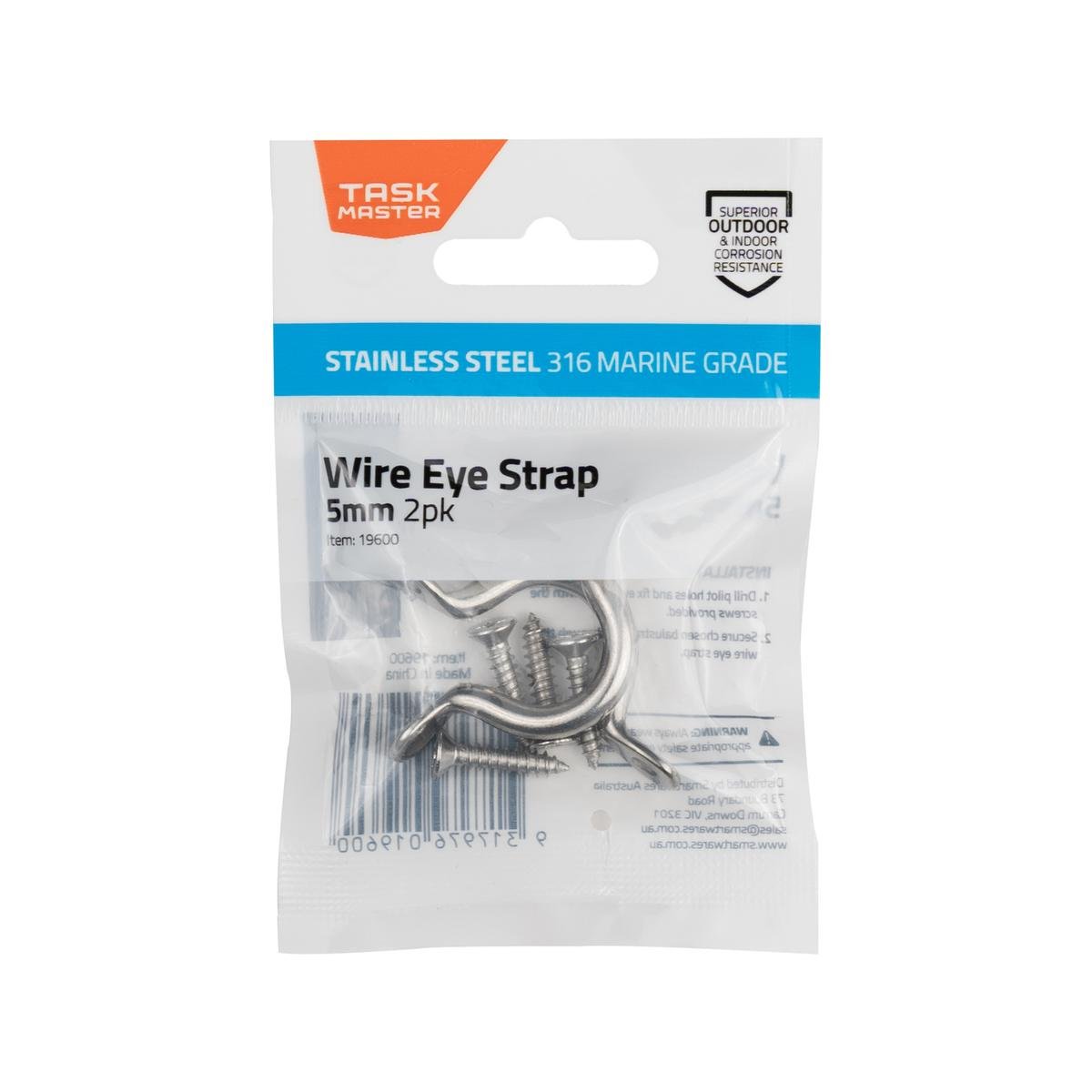 Taskmaster 5mm Stainless Steel Wire Eye Strap 2 Pack - Rust Resistant - Durable - SuperSaverAU - view 1