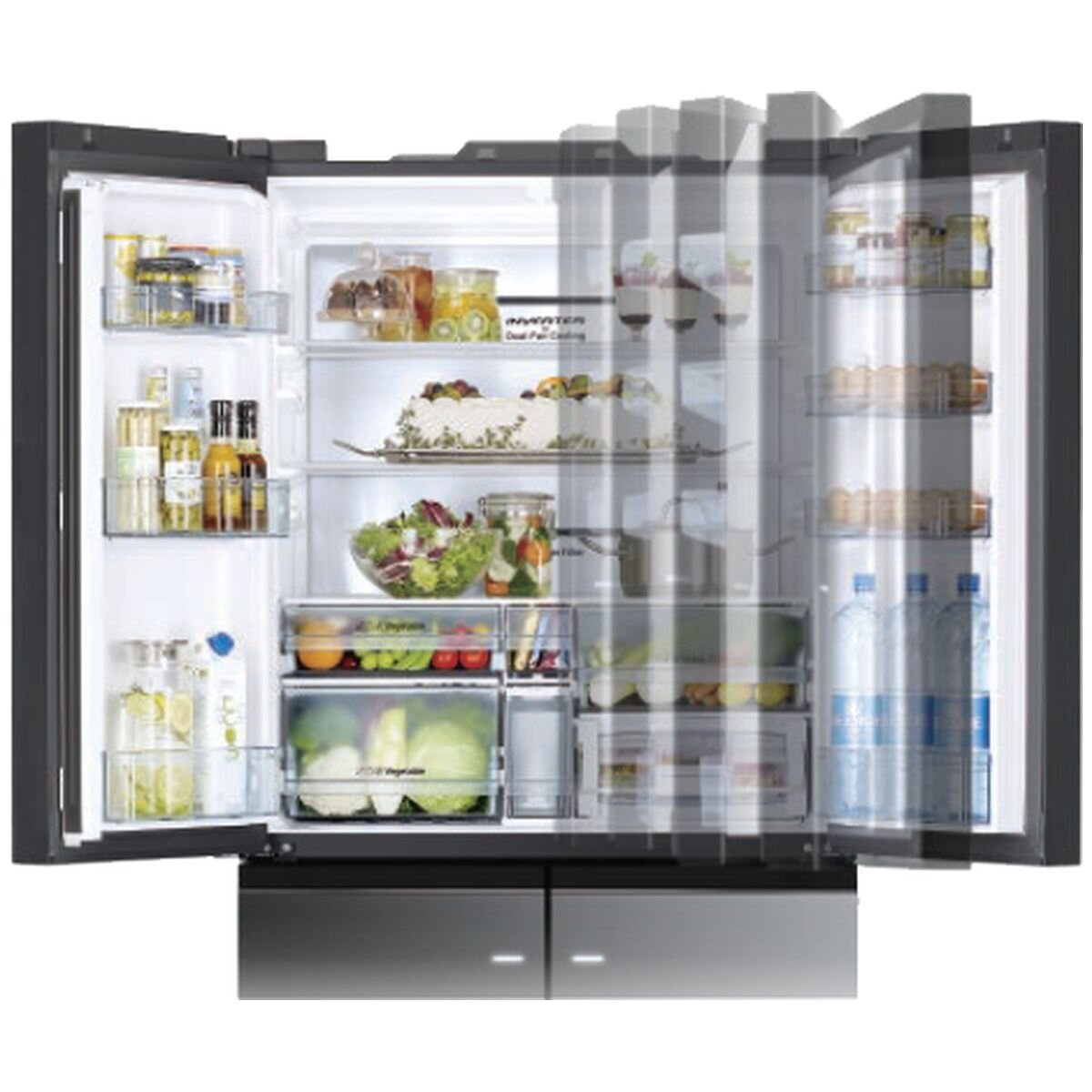 Hitachi 569L French Door Fridge - Matte White Glass, Human Sensor Auto Door, Ice Maker - RWB640VT0X-1MGW