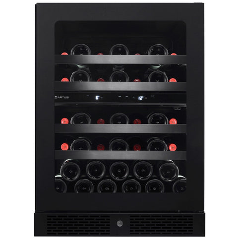 Artusi 37 bottle dual zone wine cellar - matte black, UV protected glass door, reversible hinge - AWC37BV