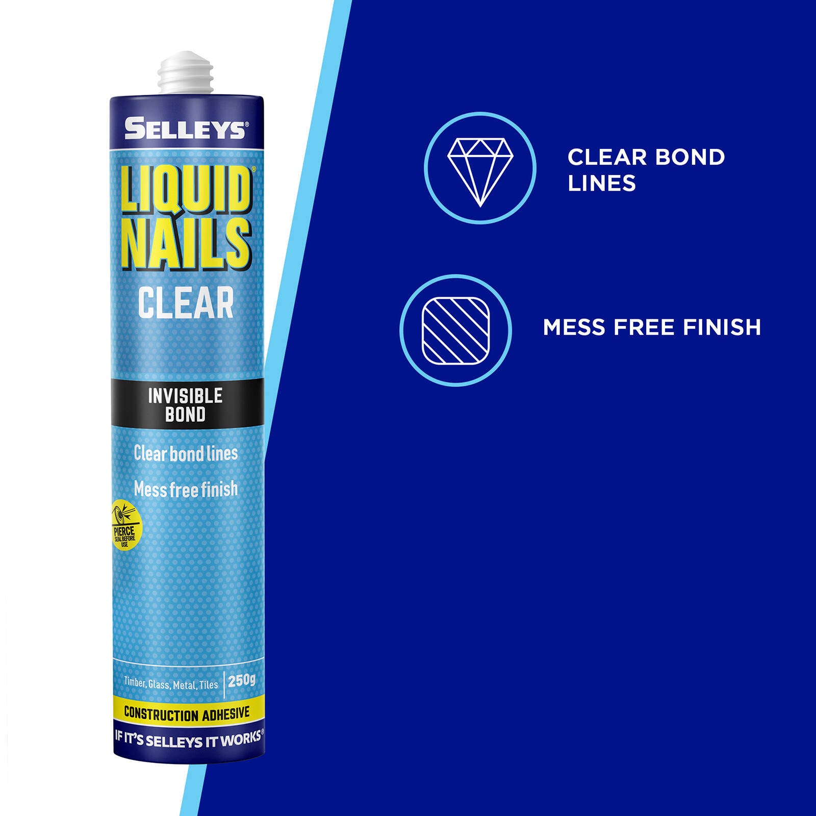 Selleys Liquid Nails Clear Construction Adhesive 250g - Dries Clear Polymer Bond for Building Materials
