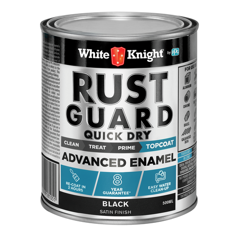 White Knight Rust Guard Advanced Enamel Paint - 500ml - Black Satin - Quick Dry - 16m² Coverage - SuperSaverAU - view 1