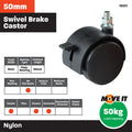 Move It 50mm 5/16" Threaded Hooded Furniture Castor with Brake, Nylon Twin Wheel, 50kg - 2 Pack
