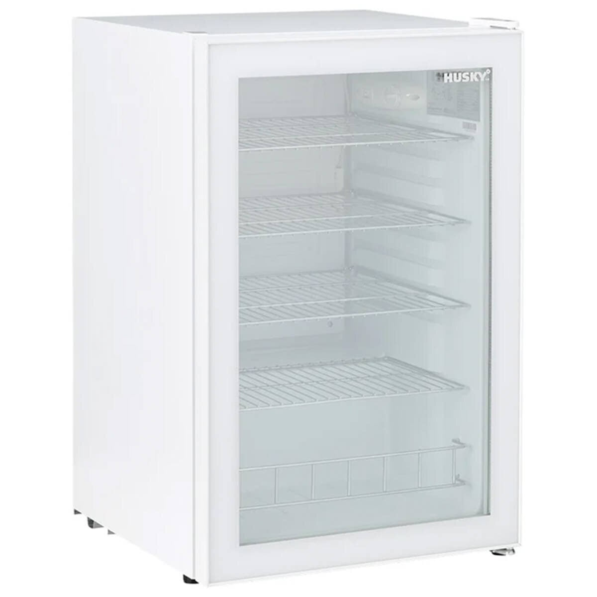 Husky 130L Glass Door Bar Fridge - White, Double Glazed, LED Lighting, 2.5 Star Rating - HUS130CNWH