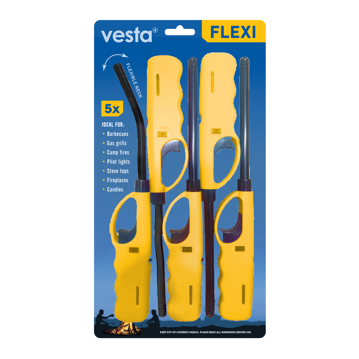 Vesta Flexi Gas Lighter 5 Pack - Flexible Wand Tip - Refillable - 170mm x 305mm - SuperSaverAU - view 1