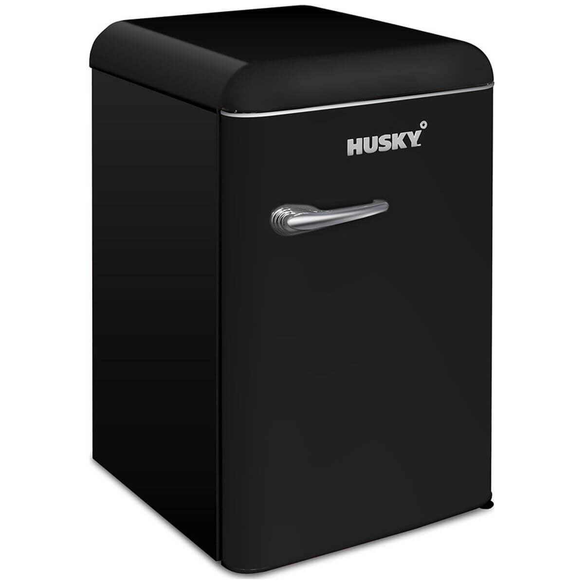 Husky 118L retro style bar fridge - black, 12L freezer compartment, adjustable shelves - HUSRET135BKHU