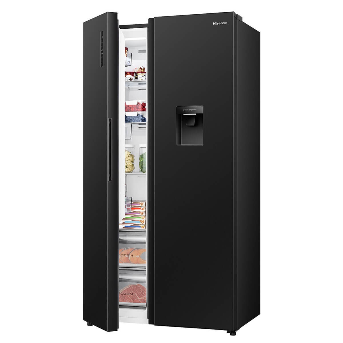 Hisense 541L PureFlat Side by Side Fridge - Charcoal Black, Water Dispenser, 4 Star Energy - HRSBS540BW