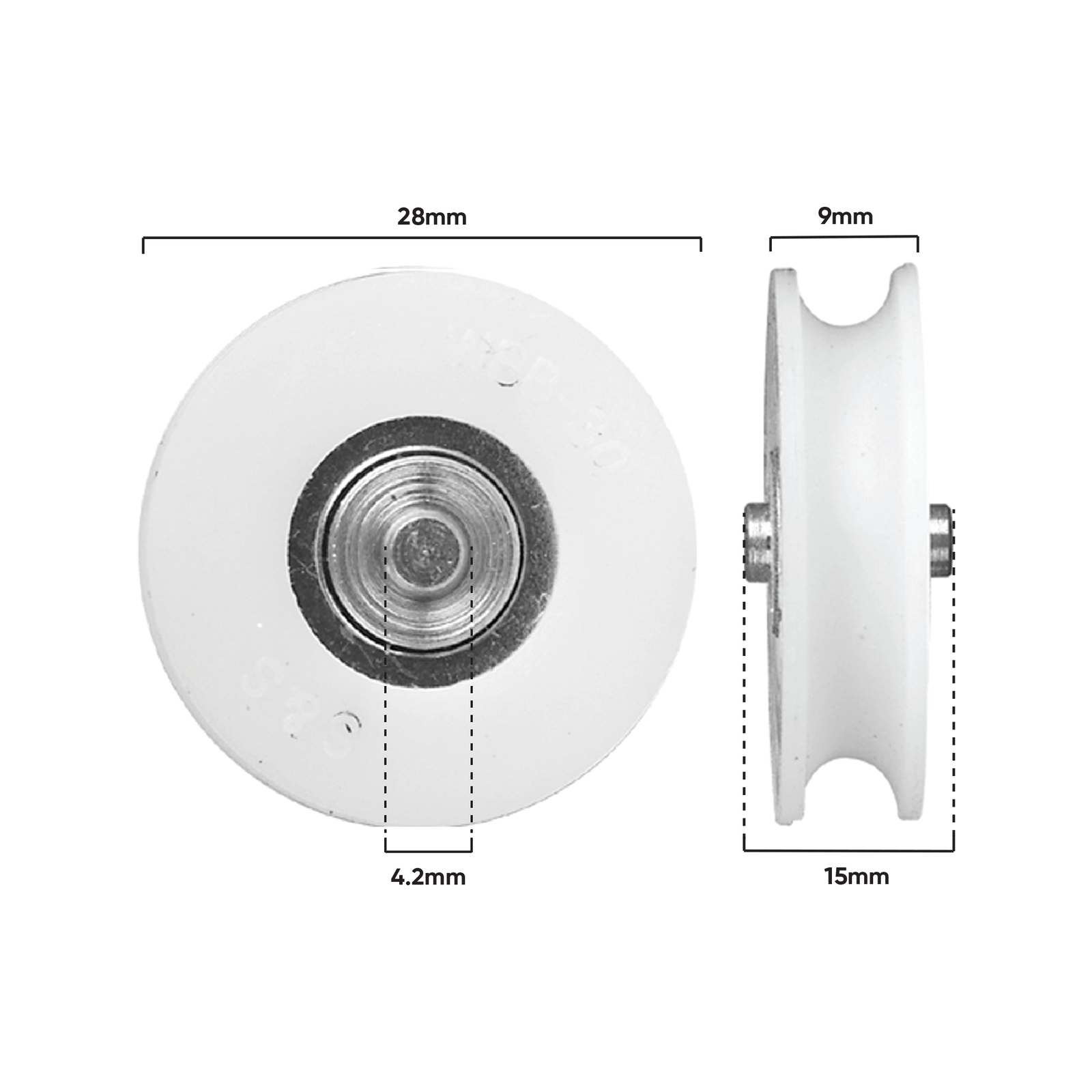 Rolltrak 28mm White Acetal Concave Roller, Security Screen Door