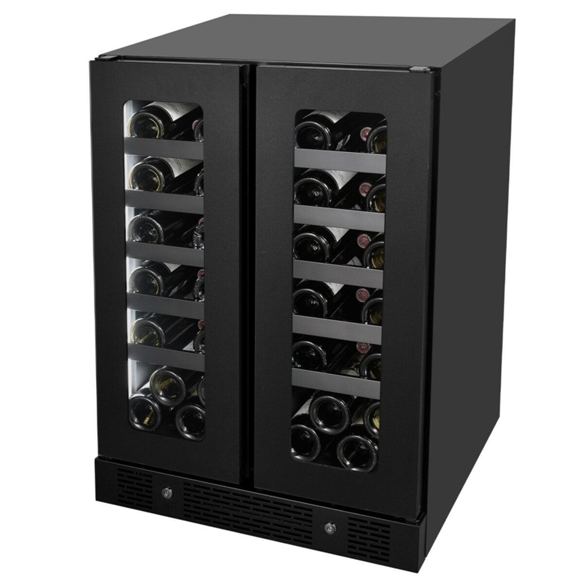 Artusi 36 bottle dual zone wine fridge - matte black, side by side doors, touch controls - AWC36BV