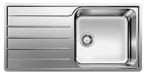 Blanco single bowl sink with left hand drainer - 18/10 stainless steel, flush or top mount - LEMISXL6SRIFK5