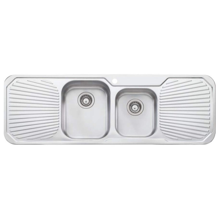 Oliveri Petite 1430mm 1 and 3/4 Bowl Topmount Sink - Double Drainer, 21L and 11L Bowls, Seam Welded - PE341
