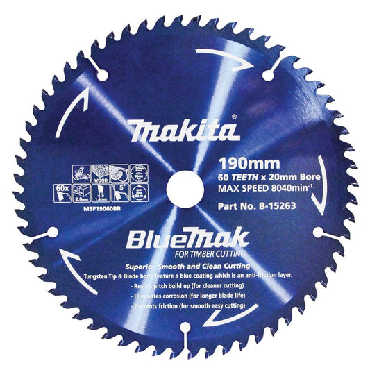 Makita 190mm Circular Saw Blade - 60 Teeth - Blue - B-15263 - Precision Cutting