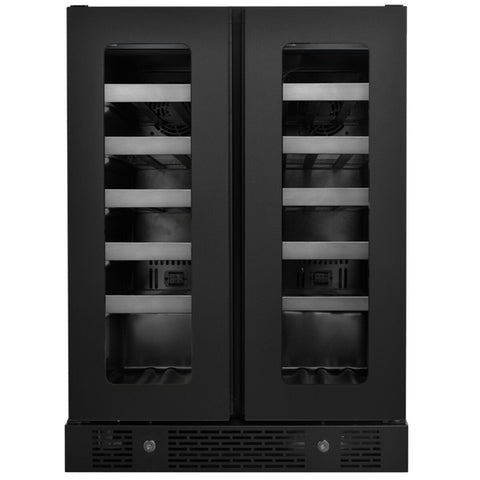 Artusi 36 bottle dual zone wine fridge - matte black, side by side doors, touch controls - AWC36BV