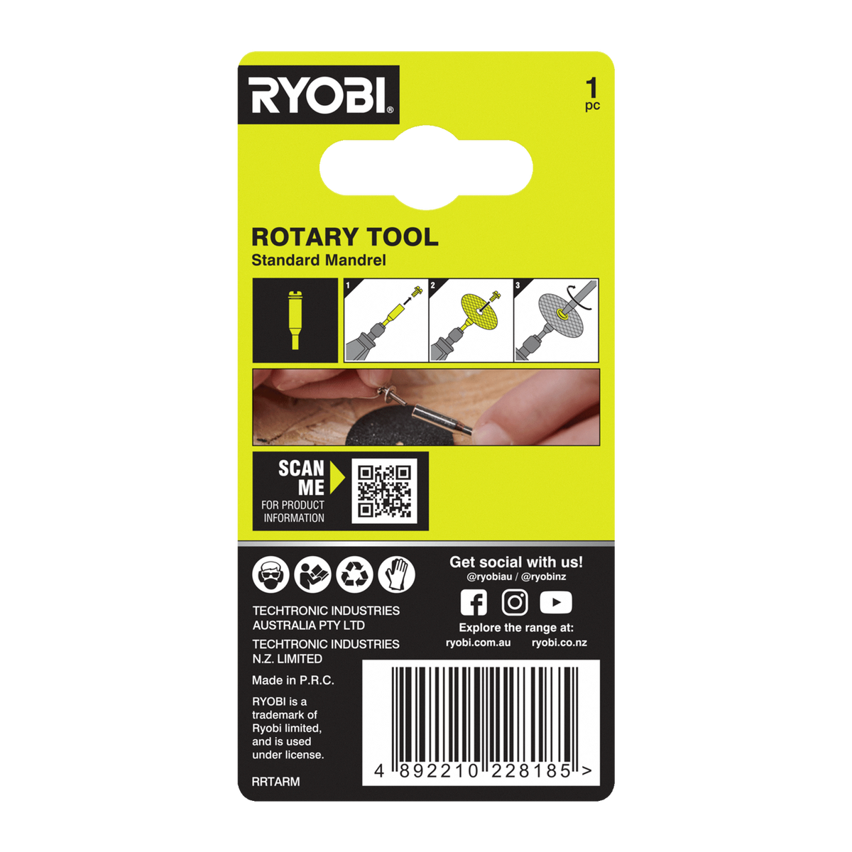 Ryobi Rotary Mandrel - 51mm x 21mm x 101mm - Secure Connection for Accessories - SuperSaverAU - view 2
