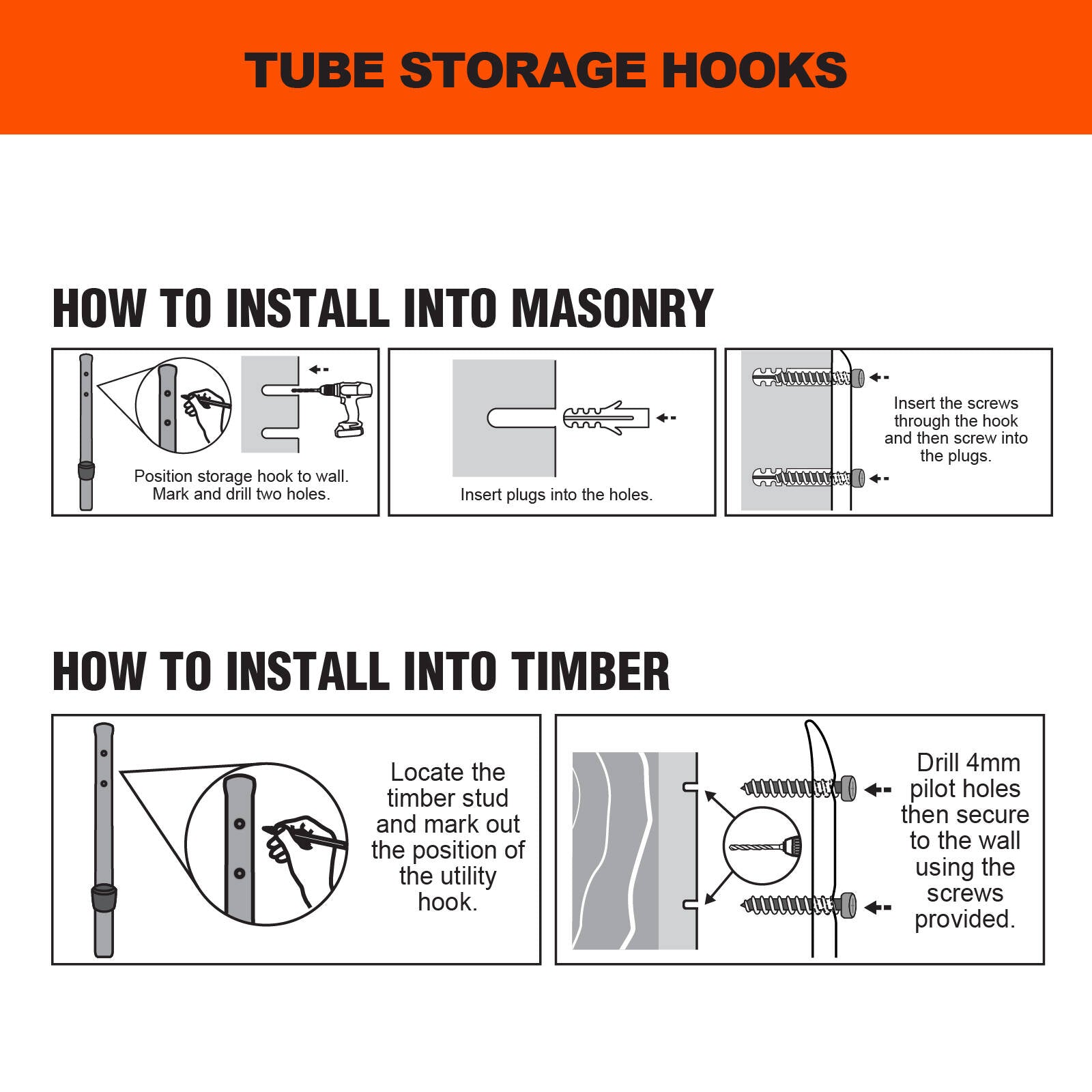 Everhang Black Steel Storage Tube Hook - Multi Pack