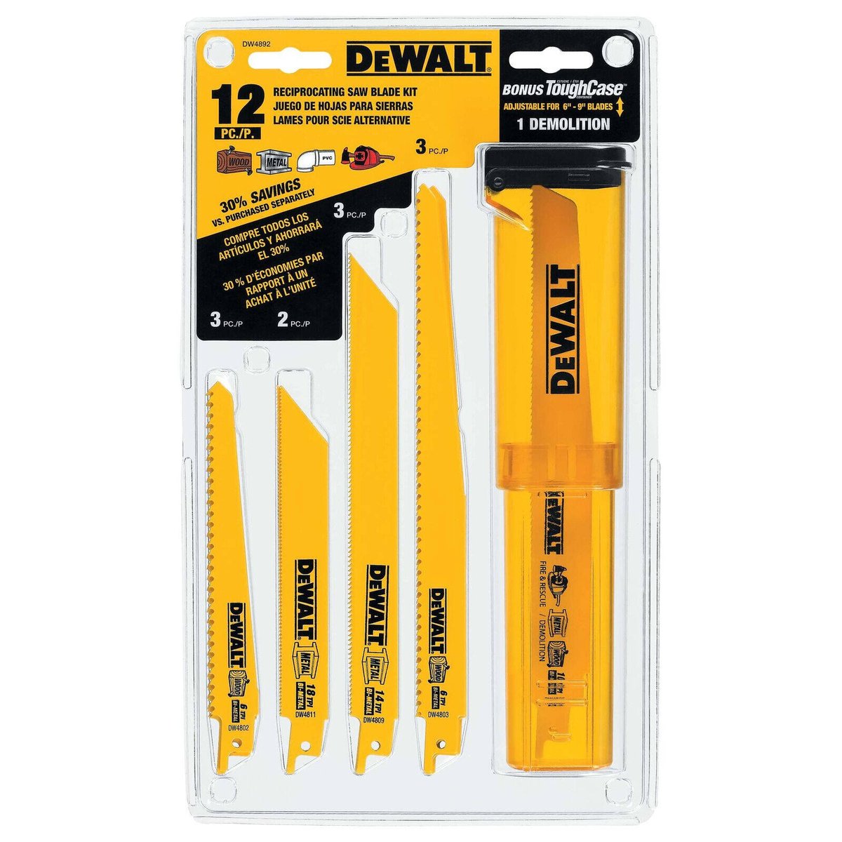 Dewalt Bi Metal Reciprocating Saw Blade Set 12 Piece - 185mm x 40mm x 320mm - SuperSaverAU - view 2