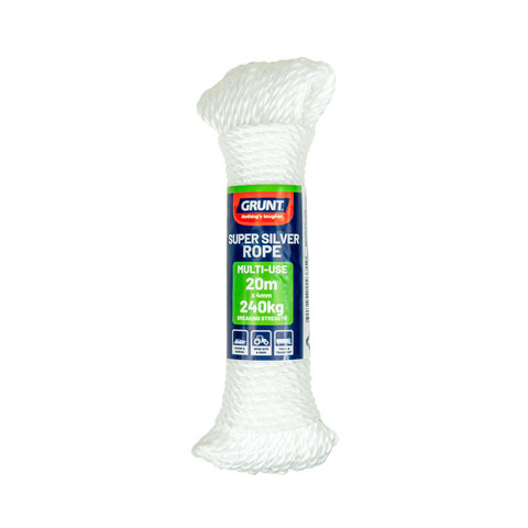 Grunt Supersilver Rope 4mm x 20m White Polypropylene Weather Resistant - SuperSaverAU - view 1