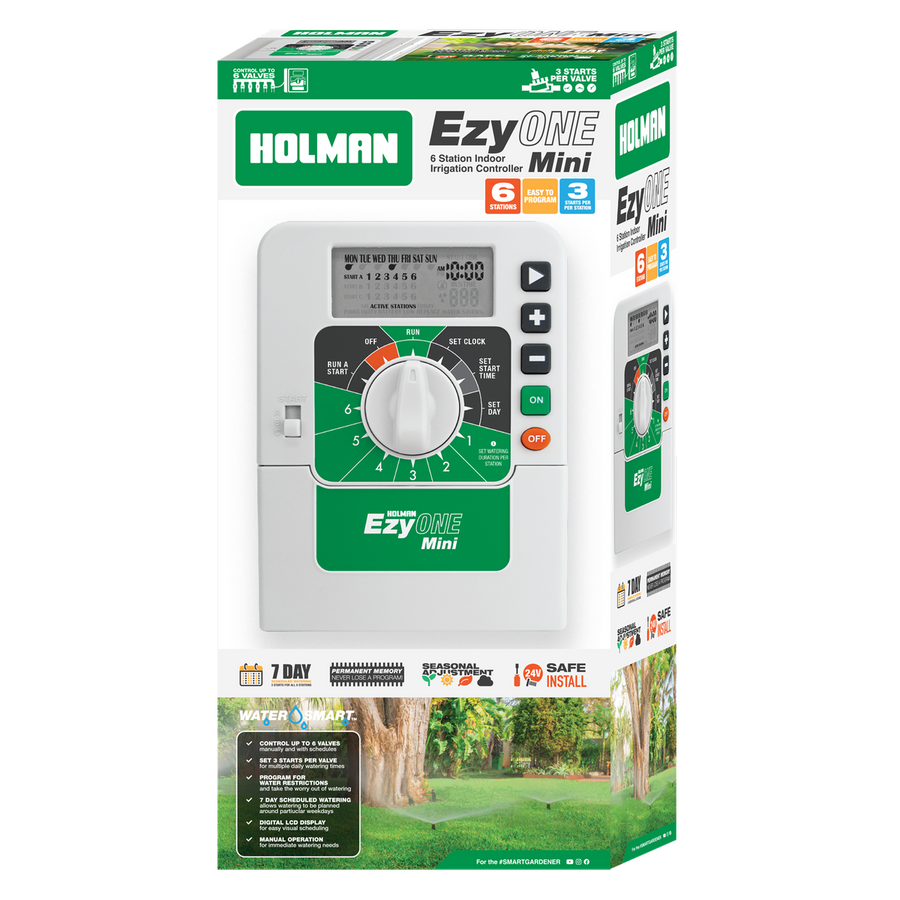 Holman Ezyone Mini 6 Station Irrigation Controller - 30mm x 140mm x 110mm - Grey - SuperSaverAU - view 1