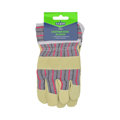 Saxon Kids Leather Garden Gloves - Split Leather & Cotton