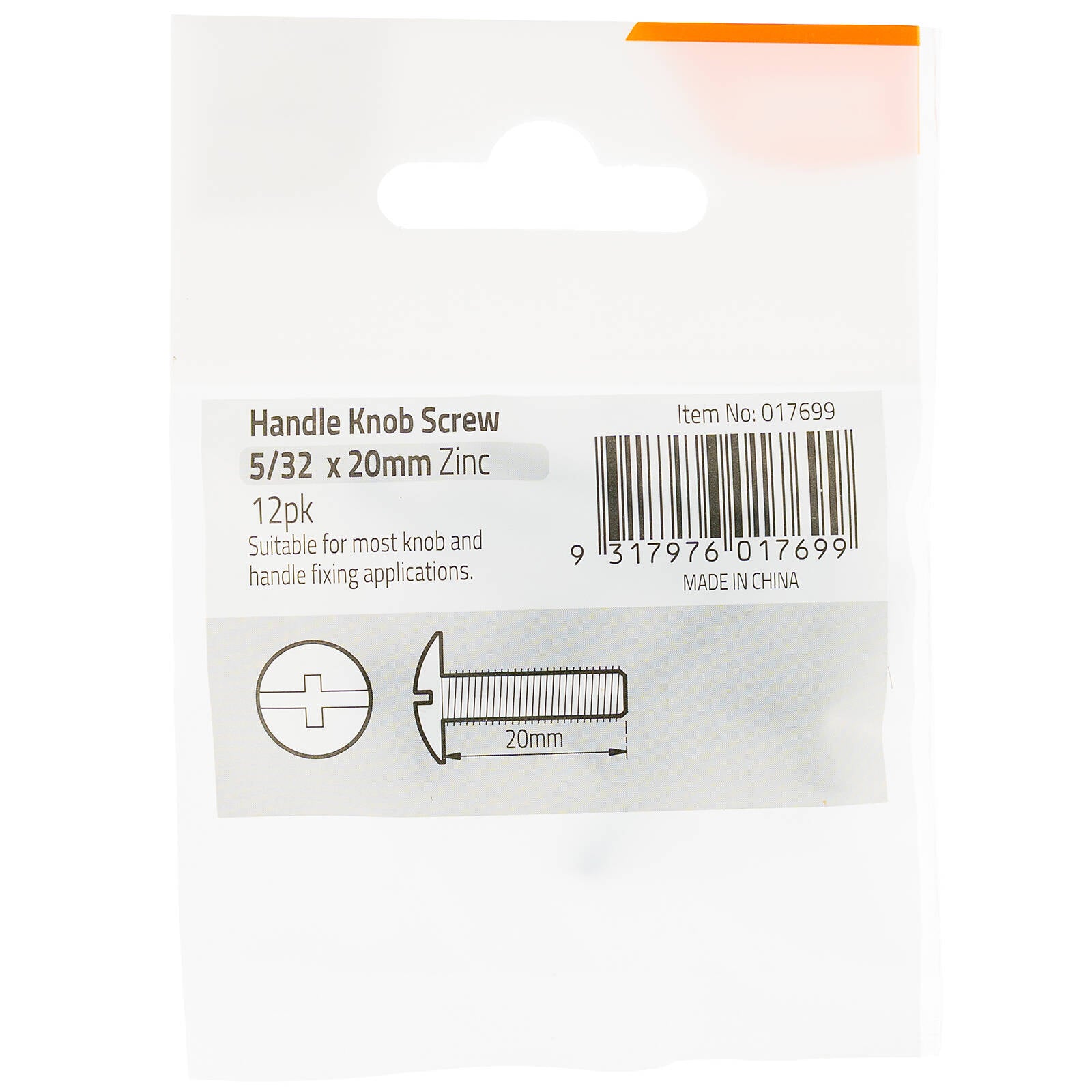 Taskmaster 5/32 x 20mm Zinc Plated Knob & Handle Bolt - 12 Pack