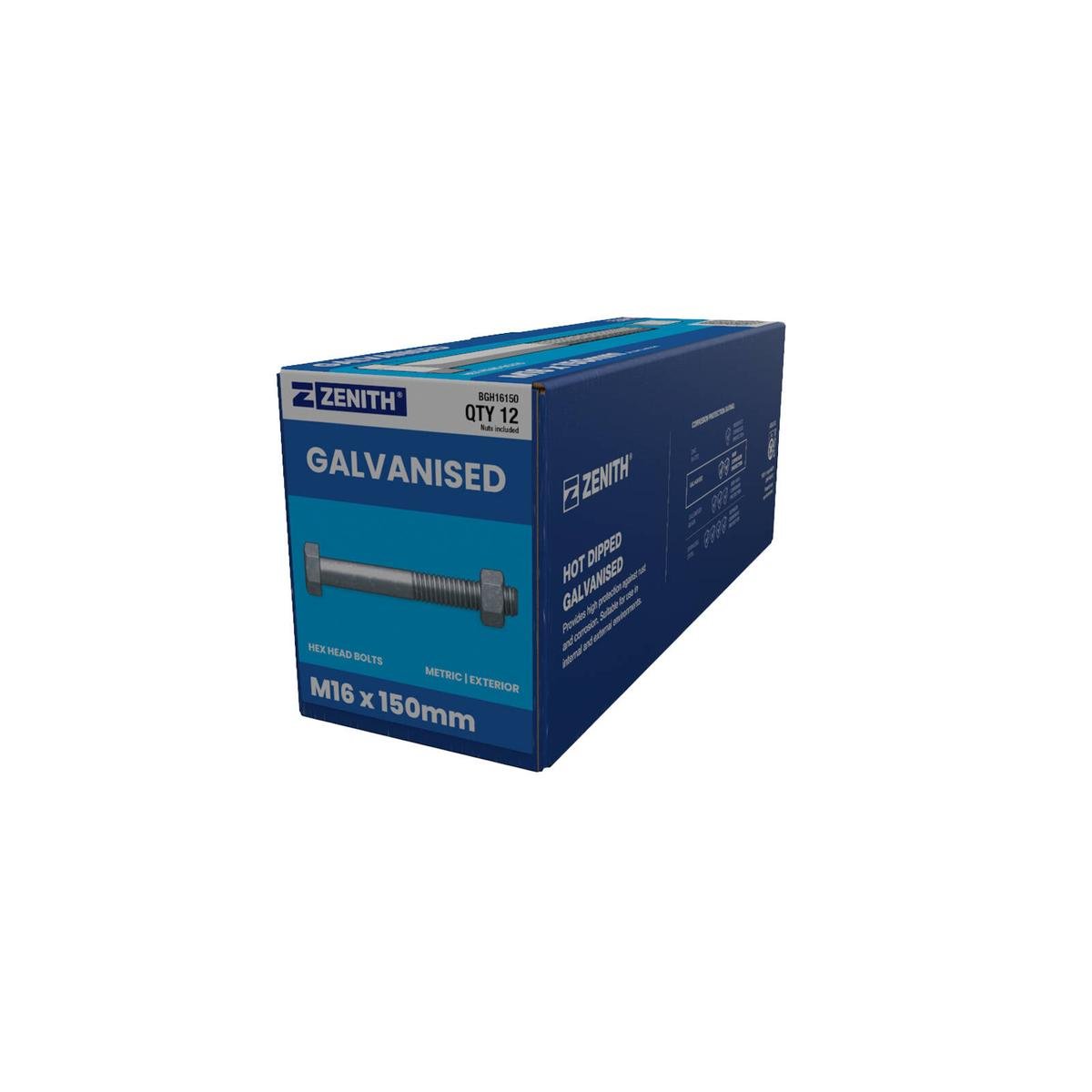 Zenith Hex Head Bolt - M16 x 150mm - 12 Pack - Hot Dip Galvanised - SuperSaverAU - view 1