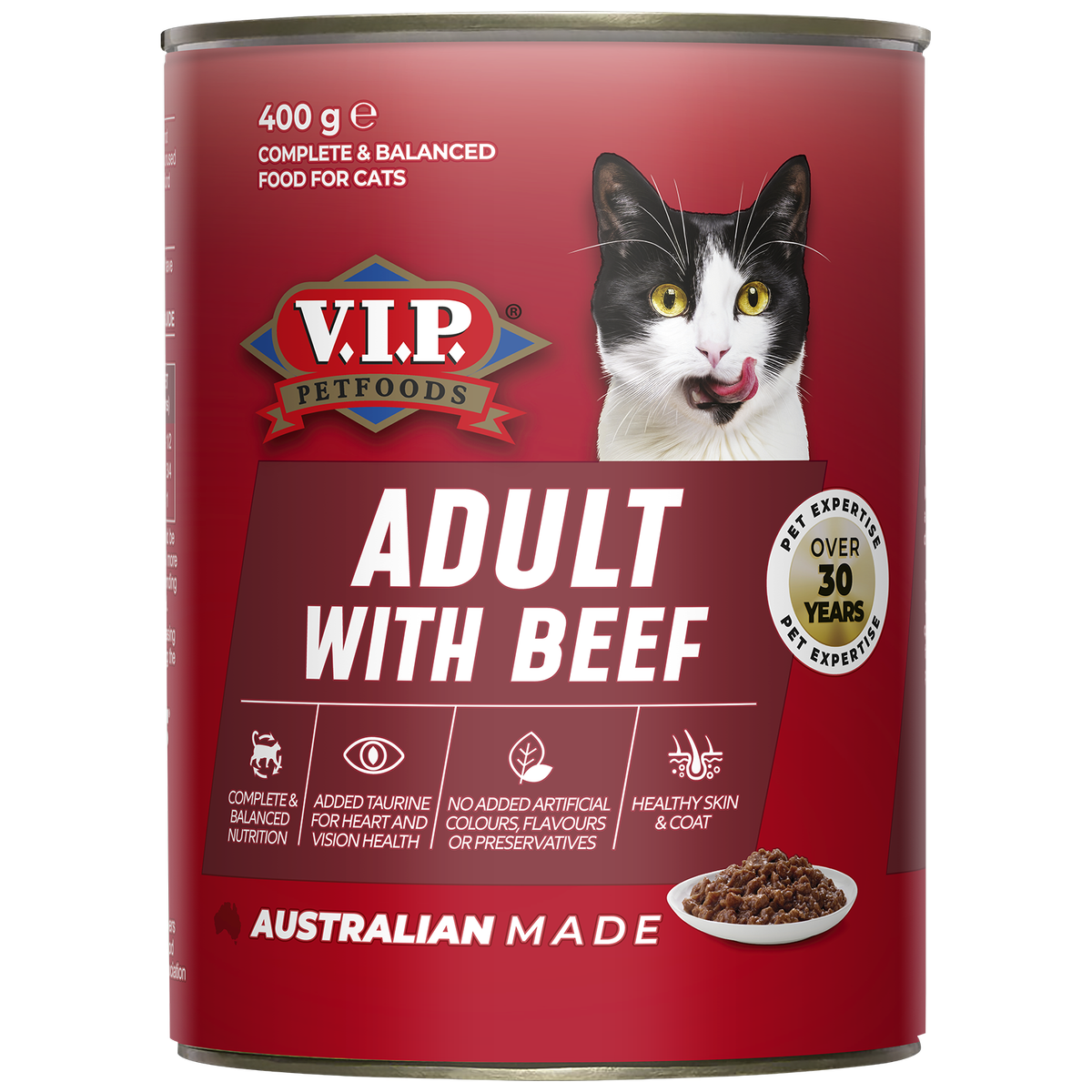 VIP Beef Flavour Adult Wet Cat Food - 12 Pack 400g - Australian Made - Taurine Enriched - SuperSaverAU - view 1