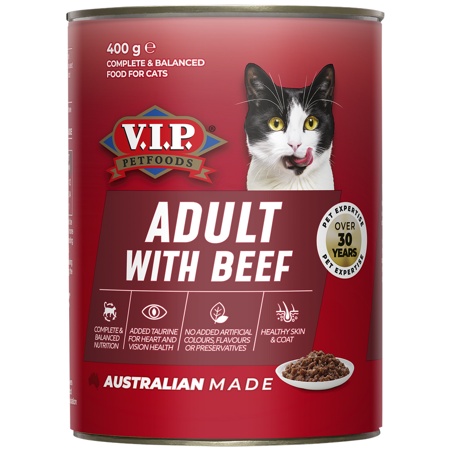 VIP Beef Flavour Adult Wet Cat Food - 12 Pack 400g - Australian Made - Taurine Enriched - SuperSaverAU - view 1